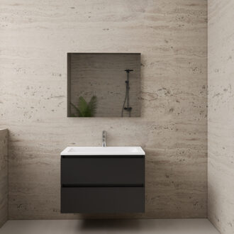 Boss & Wessing ACTIE BWS Badmeubel | Paris | Mat Zwart 80 cm | Mat Wit Wastafel | 1 Kraangat