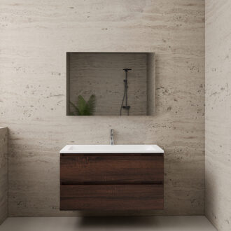 Boss & Wessing ACTIE BWS Badmeubel | Paris | Sonoma Choco 100 cm | Hoogglans Wit Wastafel | 1 of 2 Kraangaten