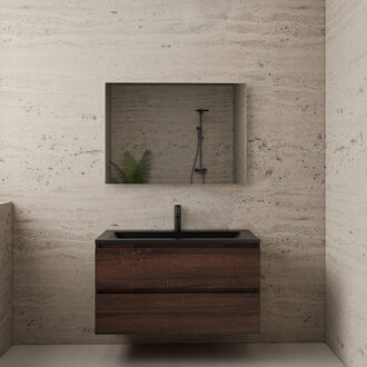 Boss & Wessing ACTIE BWS Badmeubel | Paris | Sonoma Choco 100 cm | Mat Zwart Wastafel | 1 of 2 Kraangaten