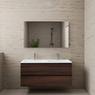 Boss & Wessing ACTIE BWS Badmeubel | Paris | Sonoma Choco 120 cm | Mat Wit Wastafel | 2 Kraangaten