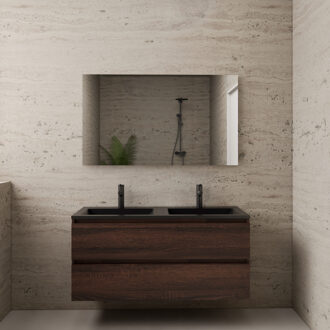 Boss & Wessing ACTIE BWS Badmeubel | Paris | Sonoma Choco 120 cm | Mat Zwart Wastafel | 2 Kraangaten