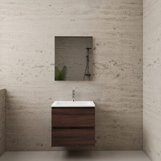 Boss & Wessing ACTIE BWS Badmeubel | Paris | Sonoma Choco 60 cm | Mat Wit Wastafel | 1 Kraangat