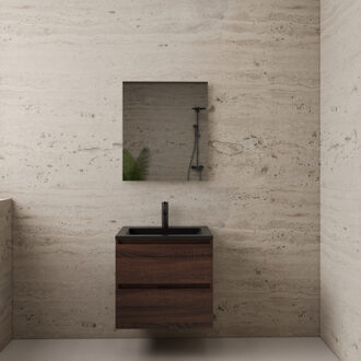 Boss & Wessing ACTIE BWS Badmeubel | Paris | Sonoma Choco 60 cm | Mat Zwart Wastafel | 1 Kraangat