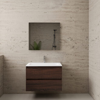 Boss & Wessing ACTIE BWS Badmeubel | Paris | Sonoma Choco 80 cm | Hoogglans Wit Wastafel | 1 Kraangat