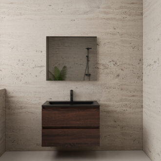 Boss & Wessing ACTIE BWS Badmeubel | Paris | Sonoma Choco 80 cm | Mat Zwart Wastafel | 1 Kraangat