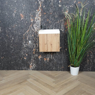 Boss & Wessing ACTIE BWS Fonteinmeubel | Paris | 40cm | Fontein Mat Wit | Rustiek Eiken