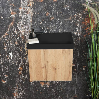 Boss & Wessing ACTIE BWS Fonteinmeubel | Paris | 40cm | Fontein Mat Zwart | Rustiek Eiken