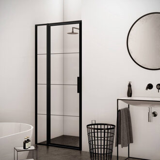 Boss & Wessing AQS Nisdeur Frame met Vast Paneel 90x200 cm 8 mm NANO Glas Mat Zwart Raster Aqua Splash