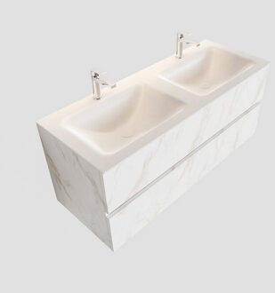 Boss & Wessing Badkamermeubel Boss & Wessing Mat 120 cm - Valencia Carrara - Solid Surface Wastafel / Wastafelmeubels Dubbel (2 kraangaten, 2 lades) - | PC75341597
