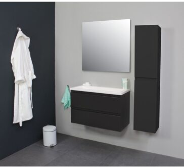 Boss & Wessing Badkamermeubel Boss & Wessing Pepper Acryl Wastafel Incl Spiegel Zonder Kraangat 80x55x46 cm Antraciet Boss & Wessing
