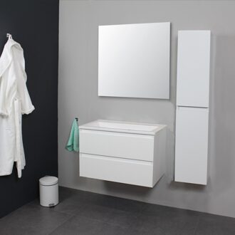 Boss & Wessing Badkamermeubel Boss & Wessing Pepper Acryl Wastafel Incl Spiegel Zonder Kraangat 80x55x46 cm Wit Boss & Wessing