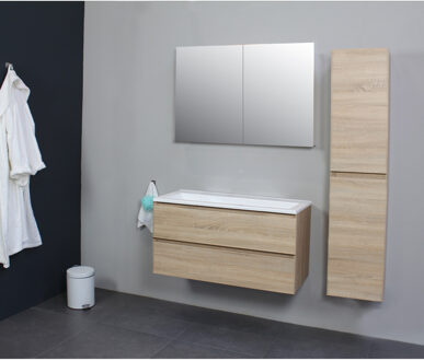 Boss & Wessing Badkamermeubel Boss & Wessing Pepper Acryl Wastafel Met Kraangat 100x55x46 cm Eiken Boss & Wessing