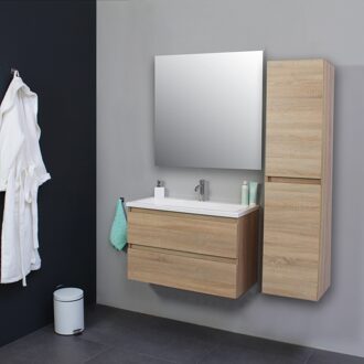 Boss & Wessing Badkamermeubel Boss & Wessing Pepper Acryl Wastafel Met Kraangat 80x55x46 cm Eiken Boss & Wessing