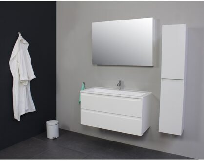 Boss & Wessing Badkamermeubel Boss & Wessing Pepper Acryl Wastafel Met Kraangat Inclusief Spiegel 100x55x46 cm Wit Boss & Wessing