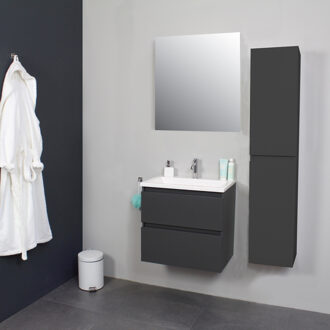 Boss & Wessing Badkamermeubel Boss & Wessing Pepper Acryl Wastafel Met Kraangat Inclusief Spiegel 60x55x46 cm Antraciet Boss & Wessing