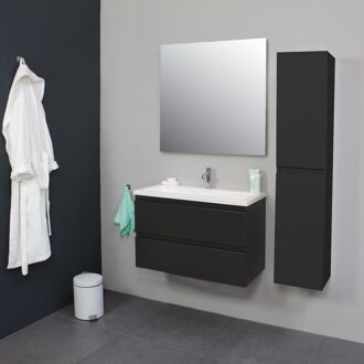 Boss & Wessing Badkamermeubel Boss & Wessing Pepper Acryl Wastafel Met Kraangat Inclusief Spiegel 80x55x46 cm Antraciet Boss & Wessing