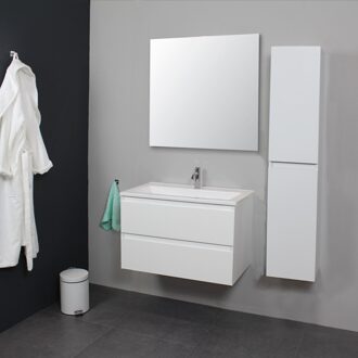 Boss & Wessing Badkamermeubel Boss & Wessing Pepper Acryl Wastafel Met Kraangat Inclusief Spiegel 80x55x46 cm Wit Boss & Wessing