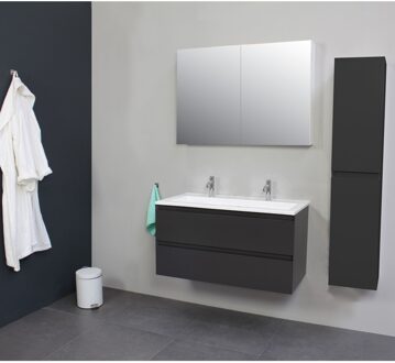 Boss & Wessing Badkamermeubel Boss & Wessing Pepper Acryl Wastafel Twee Kraangaten 100x55x46 cm Antraciet Boss & Wessing