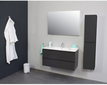 Boss & Wessing Badkamermeubel Boss & Wessing Pepper Acryl Wastafel Twee Kraangaten Incl Spiegel 100x55x46 cm Wit Boss & Wessing