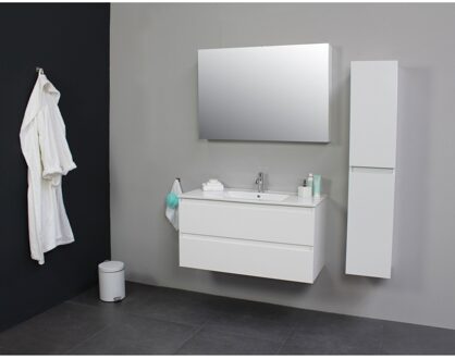 Boss & Wessing Badkamermeubel Boss & Wessing Pepper Wastafel Porselein Incl Spiegel En Kraangat 100x55x46 cm Wit Boss & Wessing