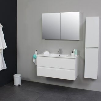 Boss & Wessing Badkamermeubel Boss & Wessing Pepper Wastafel Porselein Met Kraangat 100x55x46 cm Wit Boss & Wessing