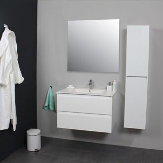 Boss & Wessing Badkamermeubel Boss & Wessing Pepper Wastafel Porselein Met Kraangat 80x55x46 cm Wit Boss & Wessing