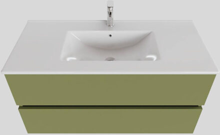Boss & Wessing Badkamermeubel BWS Helsinki 100x46 cm Keramiek Midden Mat Groen 2 Laden (1 kraangat)