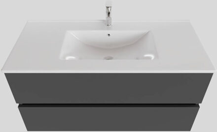 Boss & Wessing Badkamermeubel BWS Helsinki 100x46cm Keramiek Midden Mat Antraciet 2 Laden (1 kraangat)