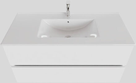 Boss & Wessing Badkamermeubel BWS Helsinki 100x46cm Keramiek Midden Mat Wit 2 Laden (1 kraangat)