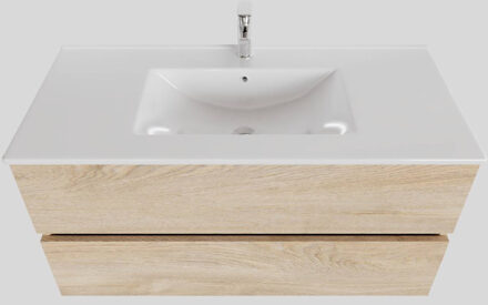 Boss & Wessing Badkamermeubel BWS Helsinki 100x46cm Keramiek Midden Wood Washed Oak 2 Laden (1 kraangat) Houtlook