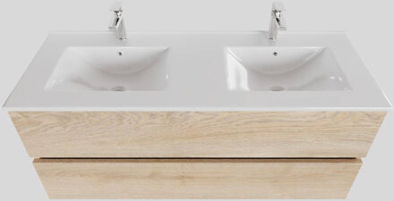 Boss & Wessing Badkamermeubel BWS Helsinki 120x46cm Keramiek Dubbel Wood Washed Oak 2 Laden (2 kraangaten) Houtlook