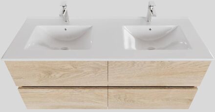Boss & Wessing Badkamermeubel BWS Helsinki 120x46cm Keramiek Dubbel Wood Washed Oak 4 Laden (2 kraangaten) Houtlook