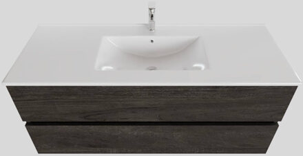 Boss & Wessing Badkamermeubel BWS Helsinki 120x46cm Keramiek Midden Wood Dark Brown 2 Laden (1 kraangat) Houtlook