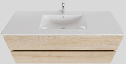 Boss & Wessing Badkamermeubel BWS Helsinki 120x46cm Keramiek Midden Wood Washed Oak 2 Laden (1 kraangat) Houtlook