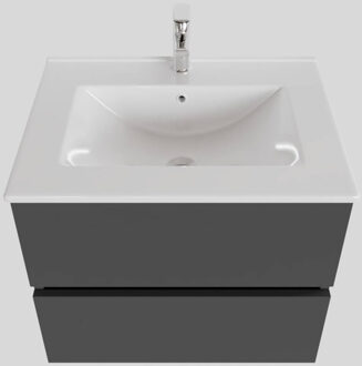 Boss & Wessing Badkamermeubel BWS Helsinki 60x46cm Keramiek Mat Antraciet 2 Laden (1 kraangat)