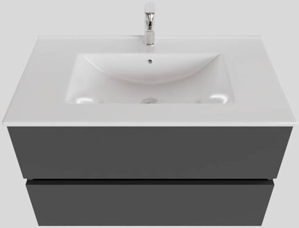 Boss & Wessing Badkamermeubel BWS Helsinki 80x46cm Keramiek Mat Antraciet 2 Laden (1 kraangat)