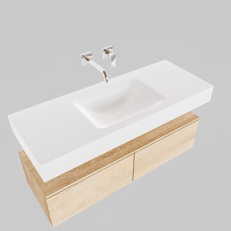 Boss & Wessing Badkamermeubel BWS Ibiza 120 cm Washed Oak Twee Soft-Close Lades Solid Surface Wastafel Mat Wit (acht varianten)