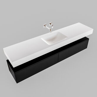 Boss & Wessing Badkamermeubel BWS Ibiza 200 cm Solid Surface Mat Zwart Twee Soft-Close Lades Wastafel Mat Wit (acht varianten)