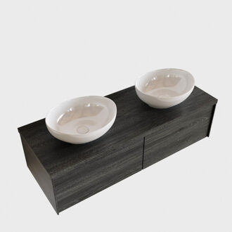 Boss & Wessing Badkamermeubel BWS Madrid Antraciet 120 cm met Topblad en Keramische Waskom Dubbel (2 lades, 2 kraangaten)