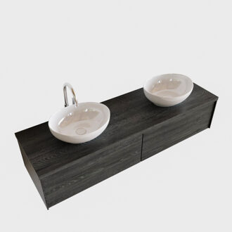 Boss & Wessing Badkamermeubel BWS Madrid Antraciet 150 cm met Topblad en Keramische Waskom Dubbel (2 lades, 2 kraangaten)