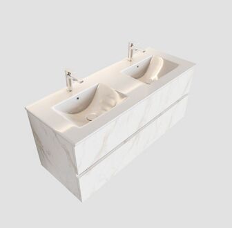 Boss & Wessing Badkamermeubel BWS Madrid Carrara Mat 120 cm Keramische Wastafel Dubbel (2 kraangaten, 2 lades)