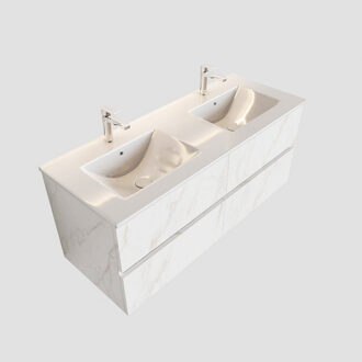 Boss & Wessing Badkamermeubel BWS Madrid Carrara Mat 120 cm Keramische Wastafel Dubbel (2 kraangaten, 4 lades)