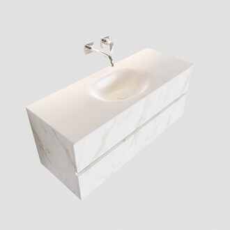 Boss & Wessing Badkamermeubel BWS Madrid Carrara Mat 120 cm Solid Surface Wastafel (0 kraangaten, 2 lades)