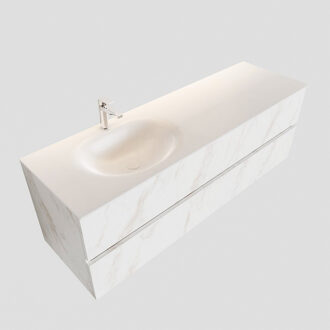 Boss & Wessing Badkamermeubel BWS Madrid Carrara Mat 150 cm Solid Surface Wastafel Links (1 kraangat, 2 lades)