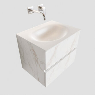 Boss & Wessing Badkamermeubel BWS Madrid Carrara Mat 60 cm Solid Surface Wastafel (0 kraangaten, 2 lades)