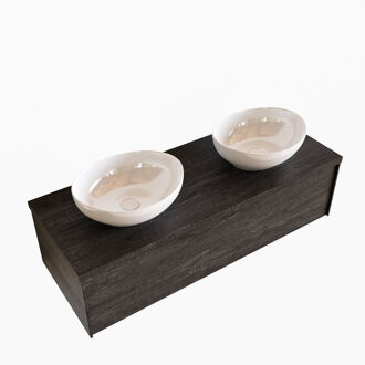 Boss & Wessing Badkamermeubel BWS Madrid Dark Brown 120 cm met Topblad en Keramische Waskom Dubbel (0 kraangaten)