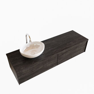 Boss & Wessing Badkamermeubel BWS Madrid Dark Brown 150 cm met Topblad en Keramische Waskom Links (2 lades, 1 kraangat)