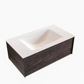 Boss & Wessing Badkamermeubel BWS Madrid Dark Brown 80x45x30 cm Mat Witte Solid Surface Wastafel (0 kraangaten)