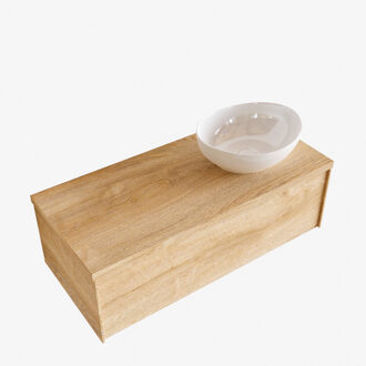 Boss & Wessing Badkamermeubel BWS Madrid Washed Oak 100 cm met Topblad en Keramische Waskom Rechts (1 kraangat)