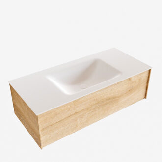 Boss & Wessing Badkamermeubel BWS Madrid Washed Oak 100x45x30 cm Mat Witte Solid Surface Wastafel (1 kraangat)
